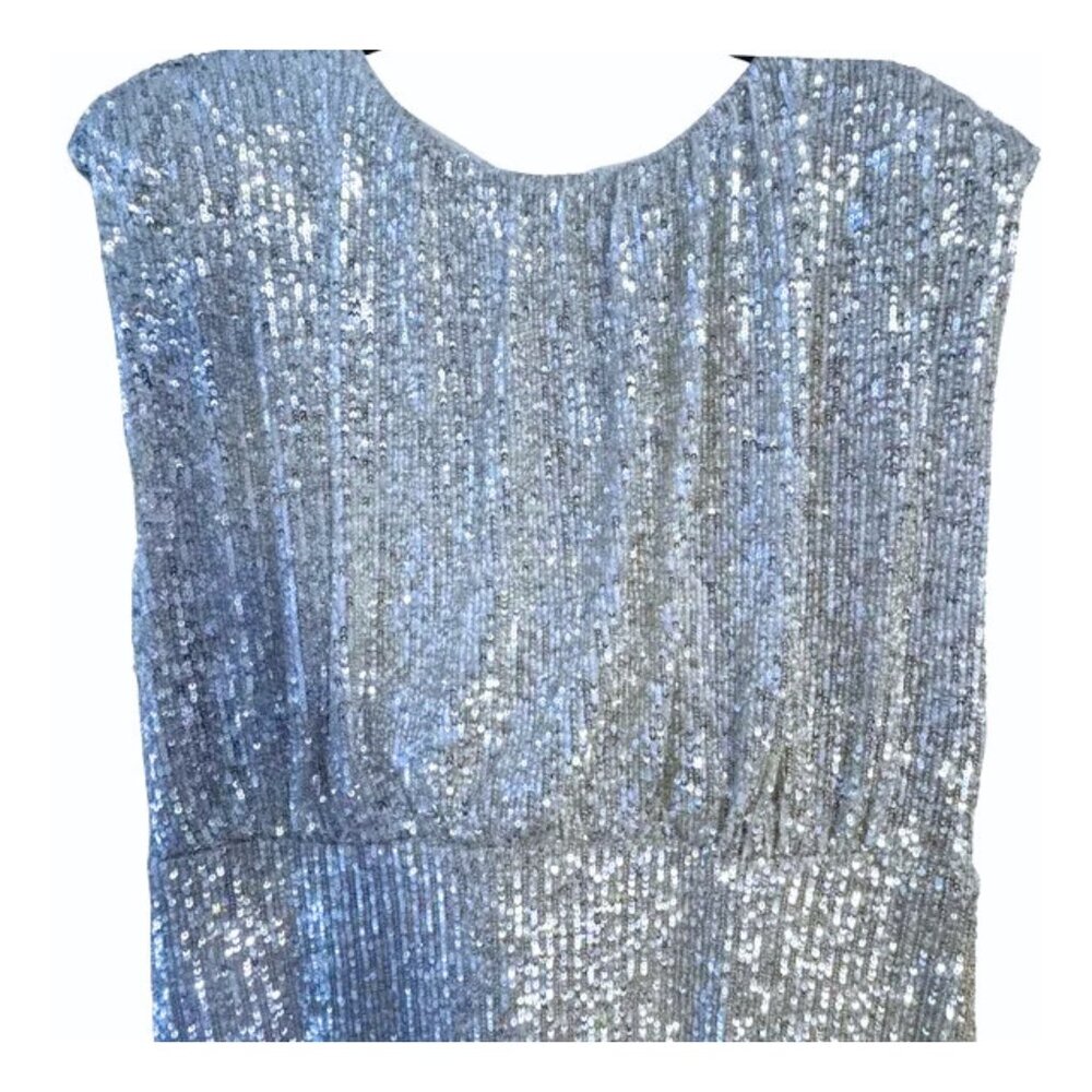 Ann Taylor Silver Sequin Midi Dress Shimmer Cocktail Party Size 14 NEW - Picture 8 of 12